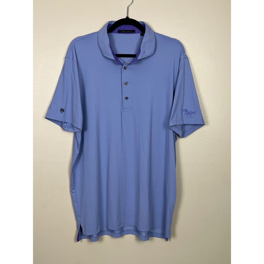 Greyson Mens The Grove Performance Polo Shirt Blue Purple Trim Size L PO 3102